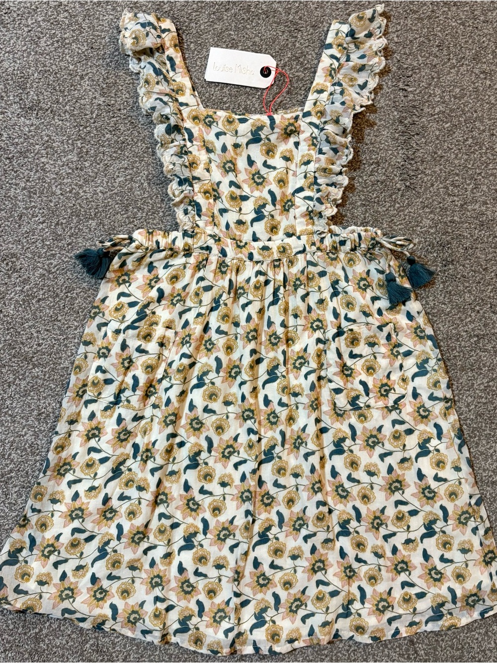 Floral Ruffle Sundress with Teal Tassel Accent - Kids